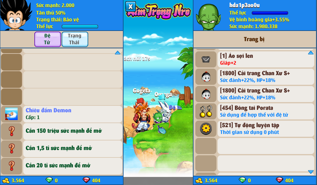 Nick Ngọc Rồng Online VIP giá rẻ, NickDaoQuan.Com, SHOP Ngọc Rồng