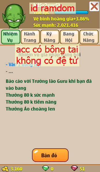 Nick Ngọc Rồng Online VIP giá rẻ, NickDaoQuan.Com, SHOP Ngọc Rồng